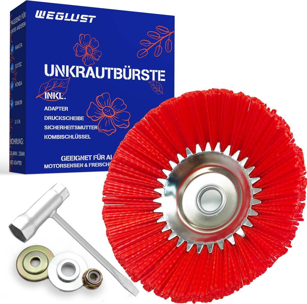 WEGLUST Brosse de désherbage ronde pour débroussailleuse, 200 x 25,4 mm, brosse métallique en