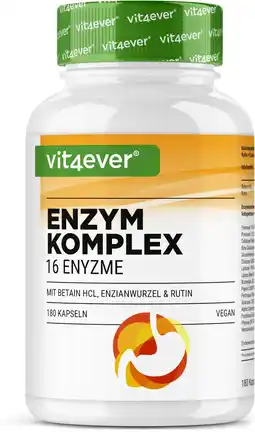 Amazon Spijsverteringsenzymen - 180 Capsules met 16 Enzymen plus Betaïne HCL, Rutine & Gentiaanwortel - Met bromelaïne, papaïne, amy aanbieding