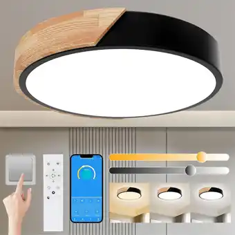 Amazon Houten plafondlamp, dimbaar plafond, 3000 K-6000 K, led-plafondlamp, afstandsbediening, 32 W, moderne lamp voor woonkamer, sl aanbieding