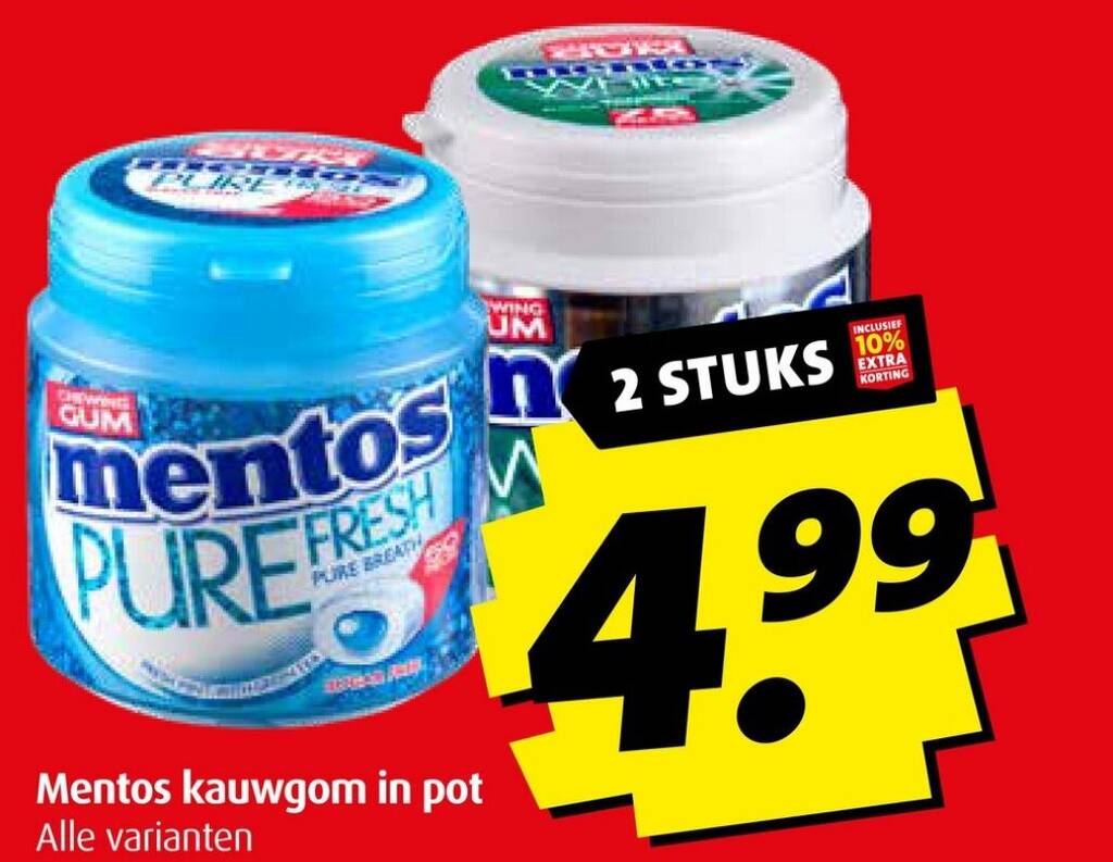 Mentos kauwgom in pot 2 stuks aanbieding bij Boni