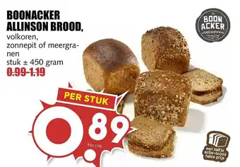 MCD Supermarkt Boonacker Allinson Brood Volkoren Zonnepit Of Meergranen aanbieding