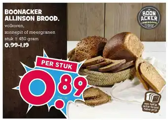 Boon`s Markt Boonacker Allinson Brood Volkoren Zonnepit Of Meergranen aanbieding