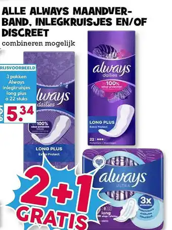 Boon`s Markt Alle Always Maandverband, Inlegkruisjes En-Of Discreet aanbieding