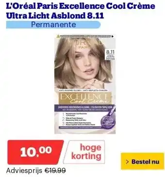 Bol.com L'Oréal Paris Excellence Cool Crème Ultra Licht Asblond 8.11 aanbieding