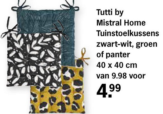 Tutti by mistral home tuinstoelkussens zwart-wit, groen of panter  aanbieding bij Albert Heijn