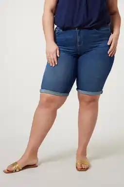 Wehkamp Miss Etam Plus high waist slim fit short medium blue denim aanbieding