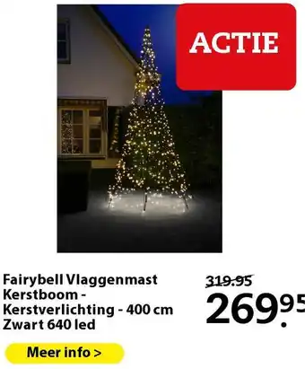 Boerenbond Fairybell Vlaggenmast Kerstboom - Kerstverlichting - 400 cm Zwart 640 led aanbieding