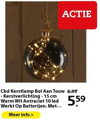 Boerenbond Cbd Kerstlamp Bol Aan Touw - Kerstverlichting - 15 cm Warm Wit Antraciet 10 led Werkt Op Batterijen. Met Timer aanbieding