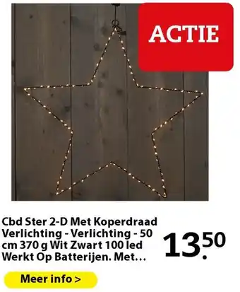 Boerenbond Cbd Ster 2-D Met Koperdraad Verlichting - Verlichting - 50 cm 370 g Wit Zwart 100 led Werkt Op Batterijen. Met Timer aanbieding