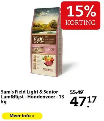 Boerenbond Sam's Field Light & Senior Lam&Rijst - Hondenvoer - 13 kg aanbieding