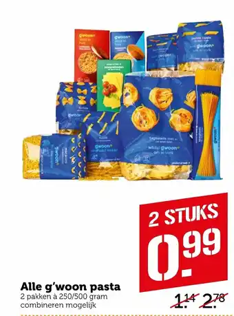 Coop G'woon pasta 2*250/500g aanbieding