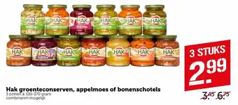 Coop Hak Groenteconserven, appelmoes of bonenschotels 3*330/370g aanbieding