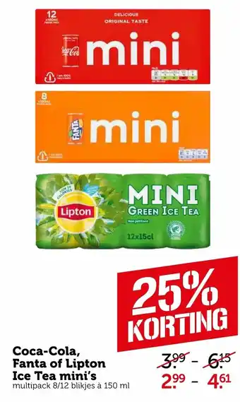 Coop Coca-Cola, Fanta of Lipton Ice Tea mini's 8/12*150ml aanbieding