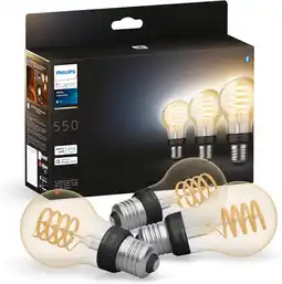 Amazon Philips Hue filament standaardlamp A60 - warm tot koelwit licht - 3-pack - E27 aanbieding