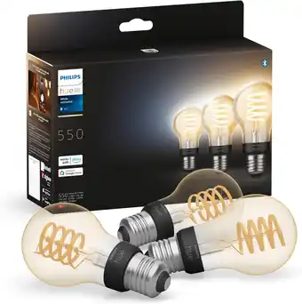 Amazon Philips Hue filament standaardlamp A60 - warm tot koelwit licht - 3-pack - E27 aanbieding