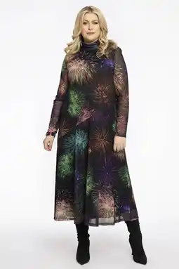 Wehkamp Yoek A-lijn jurk met all over print zwart/groen/oranje aanbieding