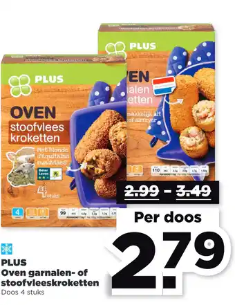 PLUS Plus oven garnalen- of stoofvleeskroketten aanbieding