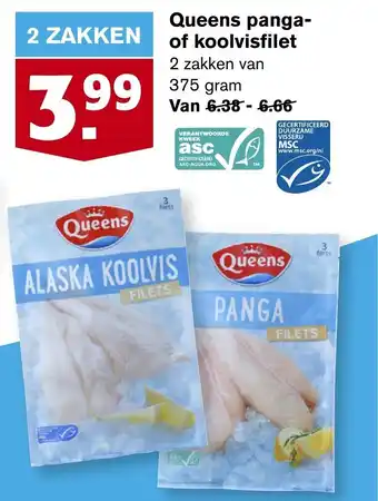 Hoogvliet Queens panga- of koolvisfilet 375 gram aanbieding