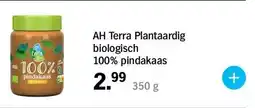 Albert Heijn AH Terra Plantaardig biologisch 100% pindakaas 350 g aanbieding