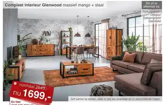 Woonsquare Compleet interieur glenwood massief mango + staal tv-audio-hifi- dressoir, eetkamertafel of salontafel aanbieding