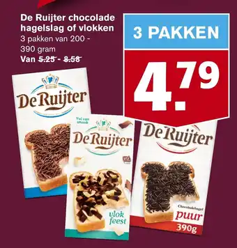 Hoogvliet De Ruijter chocolade hagelslag of vlokken 200-390 gram aanbieding