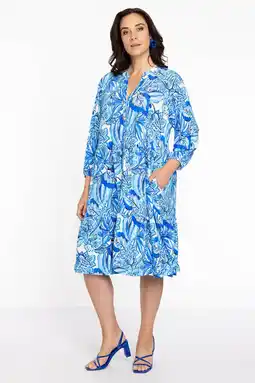 Wehkamp Yoek blousejurk DOLCE met all over print en ruches blauw aanbieding