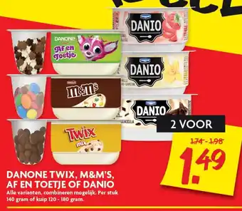 Dekamarkt Danone Twix, M&M'S, Af en Toetje of Danio 2*140/120-180g aanbieding