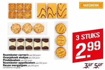 Coop Roomboter Carree's 280g,Oranje koek 250g,Pindakoeken 200g,Roomboter appelkoeken 300g, Reuze mergpijnen 250g aanbieding