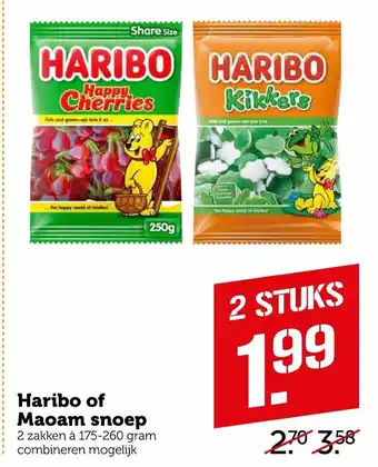 Coop Haribo of Maoam snoep 2*175/260g aanbieding