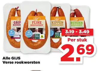 PLUS Alle GIJS Verse Rookworsten per stuk aanbieding