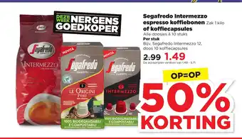 PLUS Segafredo Intermezzo Espresso Koffiebonen zak 1 kilo of Koffiecapsules aanbieding