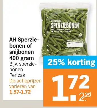 Albert Heijn AH Sperzie- bonen of snijbonen 400 gram aanbieding