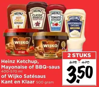 Vomar Voordeelmarkt Heinz Ketchup, Mayonaise of BBQ-saus 2*400-570ml of Wijko Satesaus Kant&Klaar 500g aanbieding