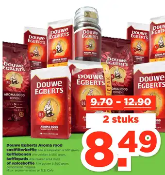 PLUS Douwe Egberts Aroma rood snelfilterkoffie, koffiebonen, koffiepads of oploskoffie aanbieding