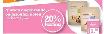 MCD Supermarkt G'woon ongebrande ongezouten noten 20% Korting 150/200 gram aanbieding