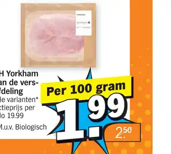 Albert Heijn AH yorkham van de versafdeling 100 gram aanbieding