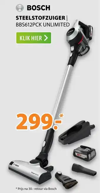 Expert Bosch Steelstofzuiger BBS612PCK Unlimited aanbieding