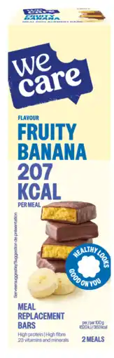 De Online Drogist Wecare Fruity Banana Meal Replacement Bars aanbieding
