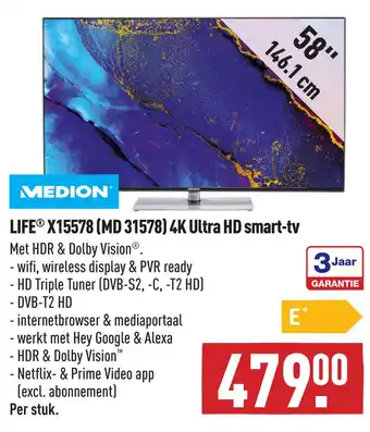 ALDI Medion Life® X15578 (Md 31578) 4K Ultra Hd Smart-Tv aanbieding