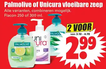 Dirk Palmolive of Unicura vloeibare zeep aanbieding