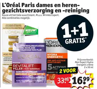 Kruidvat L'Oréal Paris dames en heren- gezichtsverzorging en -reiniging aanbieding