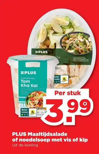 PLUS PLUS Maaltijdsalade of noedelsoep met vis of kip aanbieding