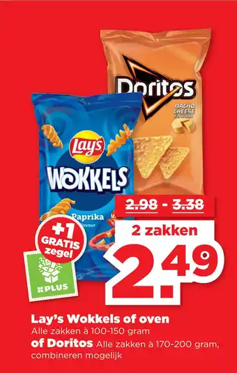 PLUS Lay's Wokkels of oven of Doritos aanbieding