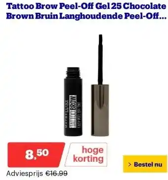 Bol.com Tattoo Brow Peel-Off Gel 25 Chocolate Brown Bruin Langhoudende Peel-Off Wenkbrauwgel aanbieding