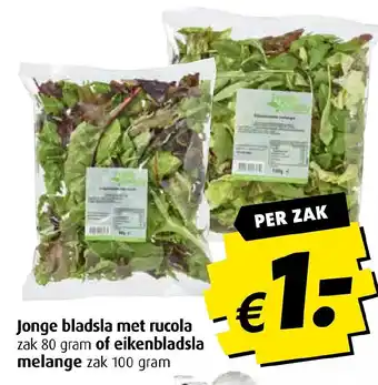 Boni Jonge bladsla met rucola of eikenbladsla melange 100g aanbieding