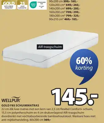 Jysk Wellpur Gold F85 Schuimmatras aanbieding