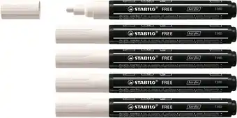 Amazon Acrylmarker - STABILO FREE Acrylic - T300 Ronde Punt 2-3mm - 5 stuks - wit aanbieding