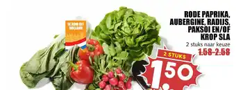 MCD Supermarkt Rode paprika, aubergine, radijs, paksoi en-of krop sla aanbieding