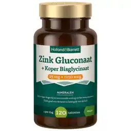Holland & Barrett Holland & Barrett Zink Gluconaat 25mg + Koper Bisglycinaat 1250mcg - 120 tabletten aanbieding