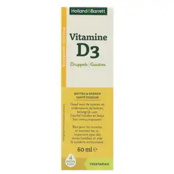 Holland & Barrett Holland & Barrett Vitamine D3 Druppels Sinaasappelsmaak - 60 ml aanbieding